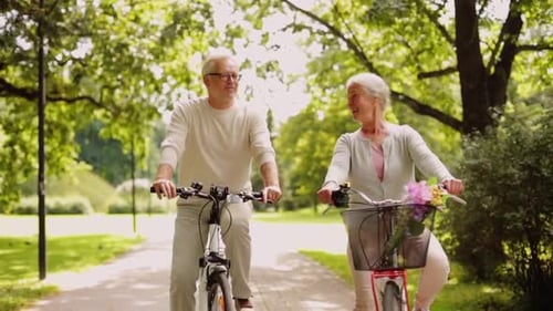 Active Old Age, People and Lifestyle Concept - Happy Senior Couple Riding