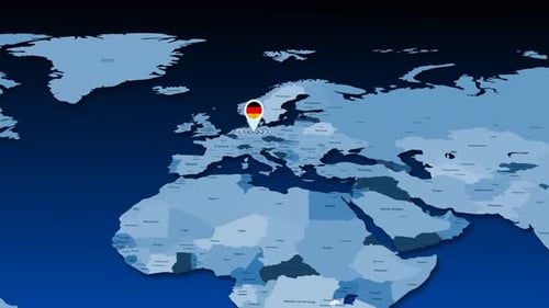 Animated 3D World Map Zoom To Germany Location Pin