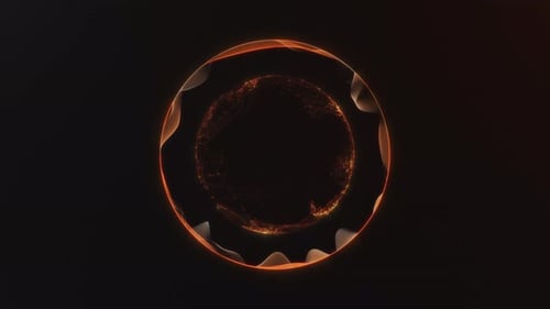 Abstract glowing golden circle sphere with dynamic particle flow and smooth wave motion