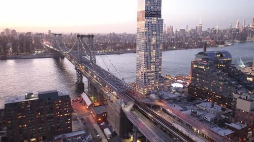 Aerial view of the subway crossing The Williamsburg Bridge