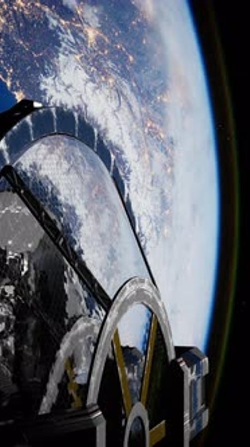 Cargo Spaceship on Orbit of Planet Earth Vertical