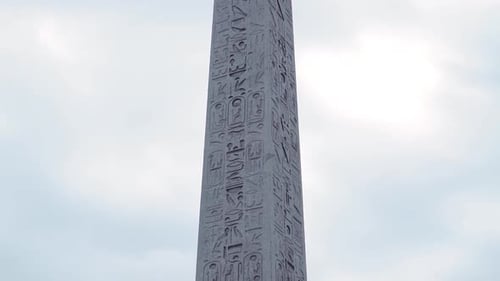 Detail Of The Luxor Obelisk Monument In Paris, France - tilt down