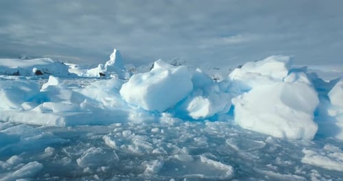 Close Up Snowcovered Ice Floe on Frozen Ocean