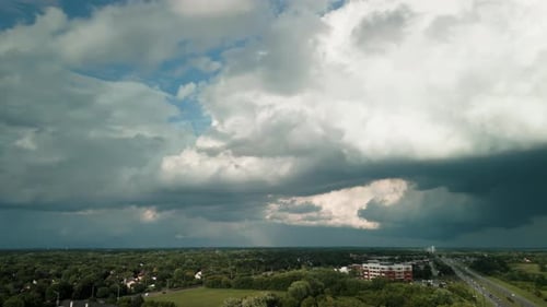 Wide Footage of Stormy Clouds Forming on Gloomy Sky Before Heavy Rainfall and Lightning Over