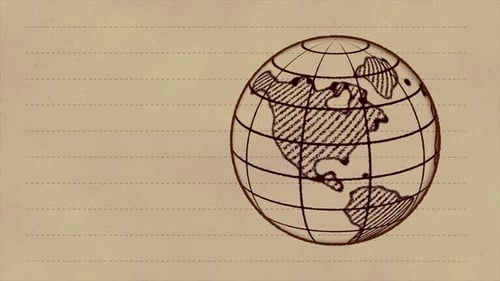 Animated Sketch Globe on Lined Paper Background