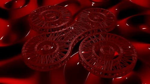 Dark Red Abstract Geometric Shape Rotation with Wavy Fluid Background