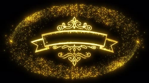 Shimmering Golden Particles Reveal Elegant Ornate Banner Frame