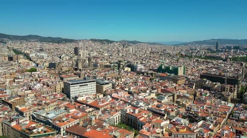Gothic quarter Barcelona during a sunny day, aerial view. Catalonia, Spain
