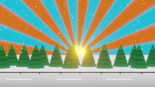 Cartoon Winter Road with Shining Sun Snow and Forest Loop Animation