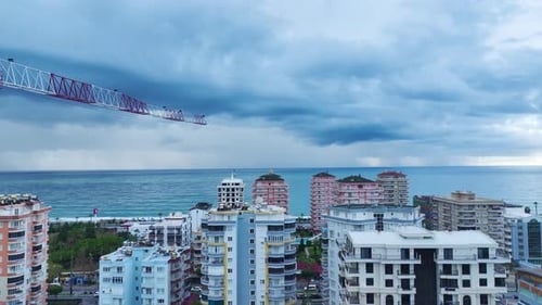 Aerial Video Urban Landscape Captured From Above with a Breathtaking Sea View in the Distance