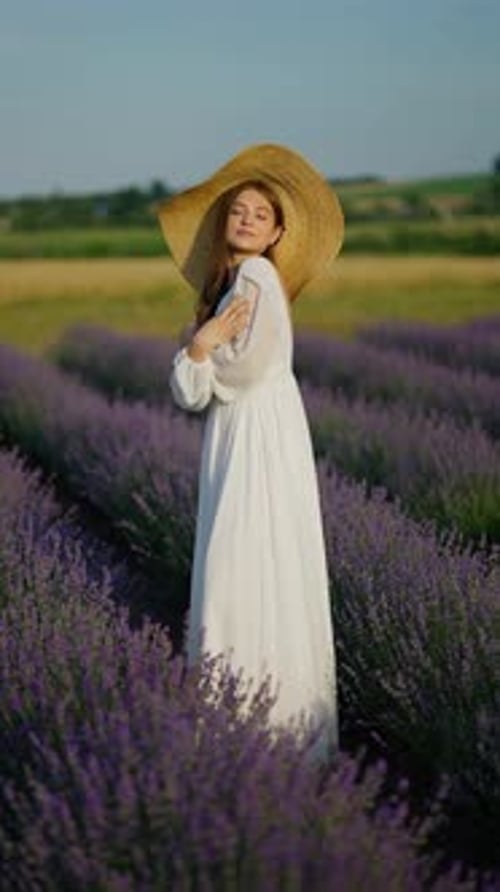A Young Girl at a Photo Shoot in a Lavender Field