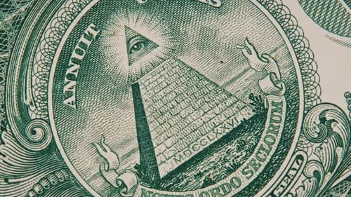 Mason Sign Symbol of the All Seeing Eye Rotates on a One Dollar Bill CloseUp