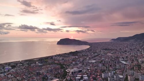 Aerial View Turkish City Awash with Pink at Sunset Stunning Aerials