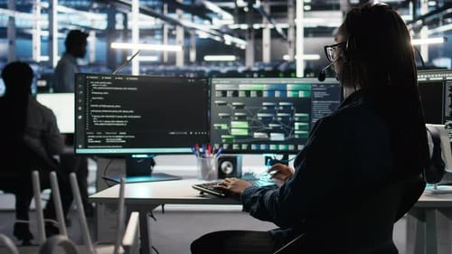 Data Center Employee Uses Audio Headset to Troubleshoot Client Reported Issues
