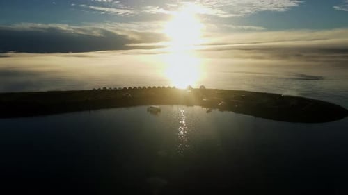 Aerial View of a Beautiful Sunset Over the Sea and Islands