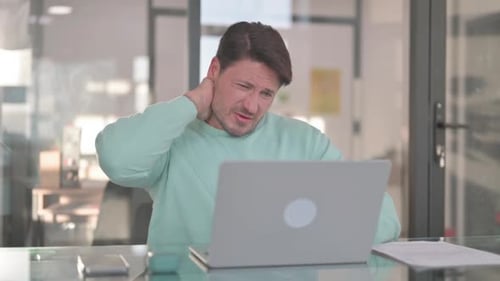 Tired Man having Neck Pain, Work Overload