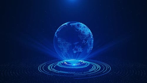 Animated Blue Digital Earth Globe Network Technology Background