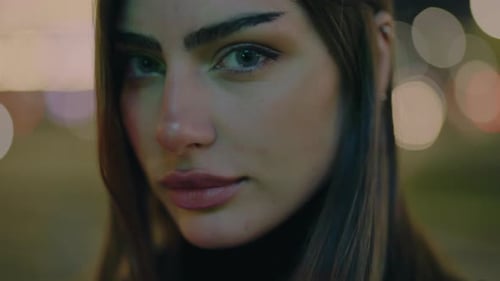 Fashionable Young Woman Close Up at Night