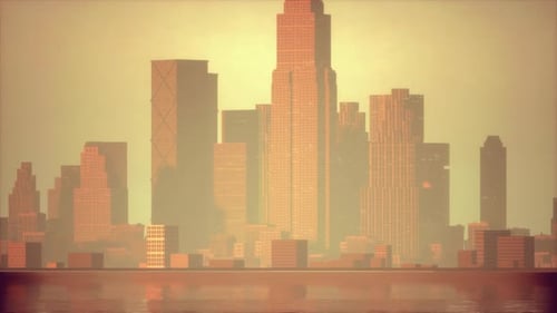Beautiful Sun Ray Over Downtown During Hazy Sunrise