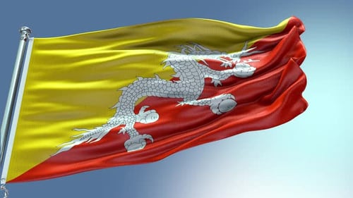 Rendu 4k Vidéo du drapeau du Bhoutan ondulant dans le vent Drapeau du Bhoutan en boucle ondulant dans le vent