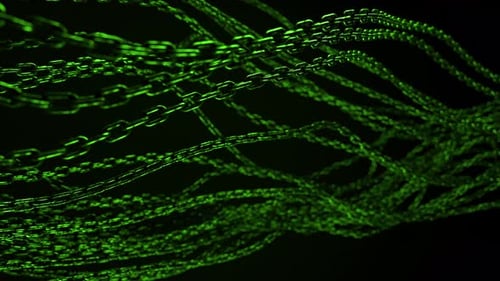Green Glowing Digital Chains Abstract Technology Background Loop