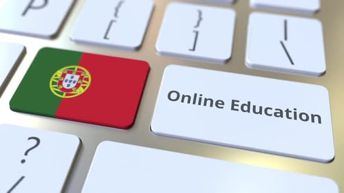 Online Education Text and Flag of Portugal on the Buttons