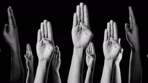 Spinning Halftone Hands Reaching Background Loop