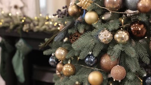 Ornate Christmas Tree with Shiny Decorations and Lights