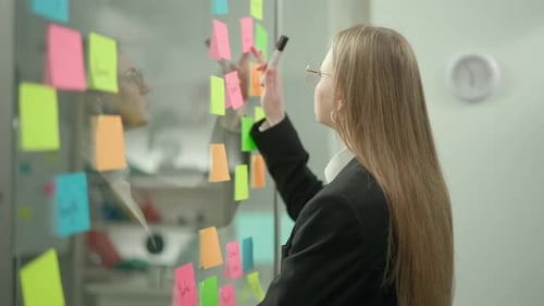 Portrait of Corporate Leader in Office Planning Project on Notes Business Woman Write Ideas on