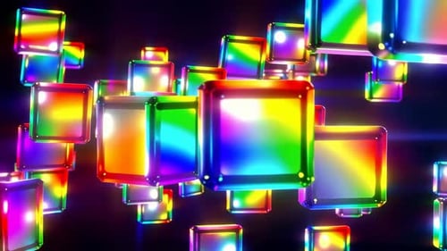 Abstrakte schwebende 3D-Regenbogenwürfel mit glänzender metallischer Oberfläche