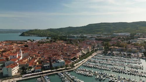 Coastal City Aerial View with Vibrant Marina