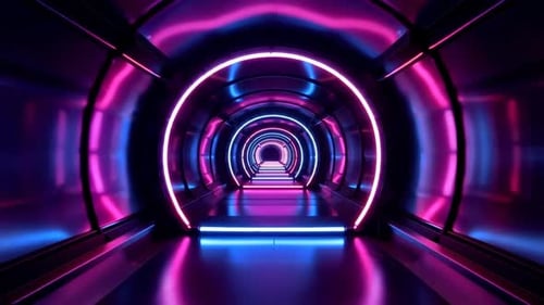 Futuristic SciFi Neon Glowing Tunnel Corridor