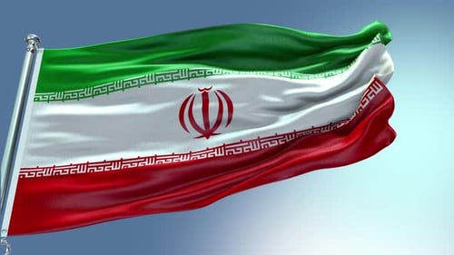Waving Iran Flag Animation on Blue Sky Background