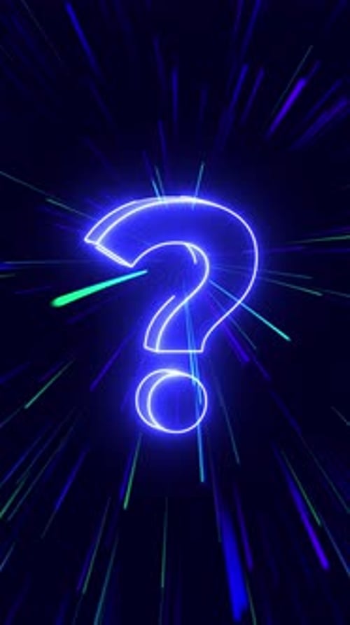 Neon Blue Question Mark Animation with Glowing Speed Lines
