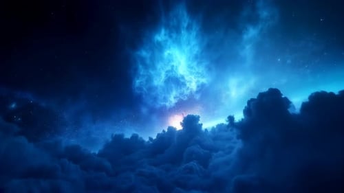 A stunning VFX shot flying over the atmosphere of an alien planet, revealing breathtaking terrain an