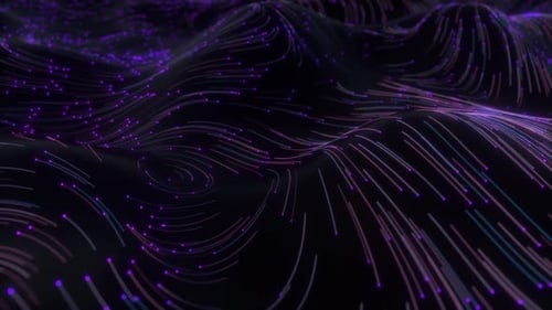 Abstract Digital Waves with Flowing Purple Light Particles