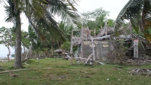 Typhoon Aftermath on Tropical Coastal Village