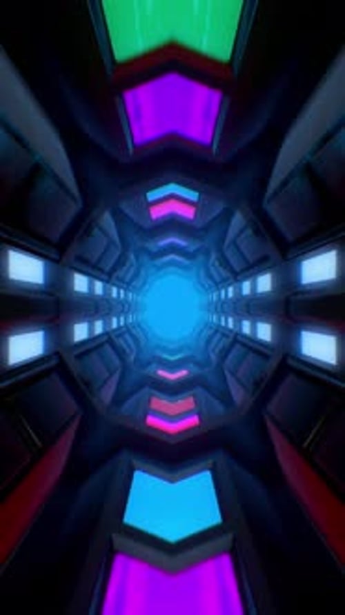 Dark Futuristic Hallway With Bright Coloured Screens