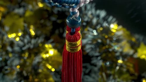 Dreamy close-up shot of a Chinese ancient traditional lucky coin, Asian New Year decoration, golden
