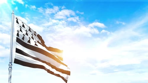 Realistic Brittany Flag Waving in Blue Sky