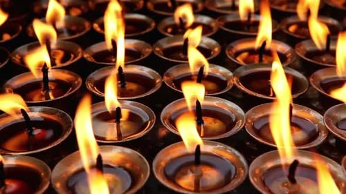 Diya Butter Oil Lamps Tibetan Bhuddhism Hindu Temple Nepal