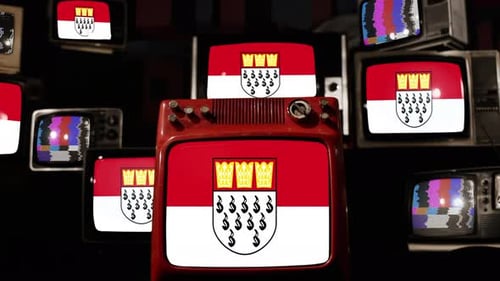 Flag of Cologne on Retro TVs. 4K.