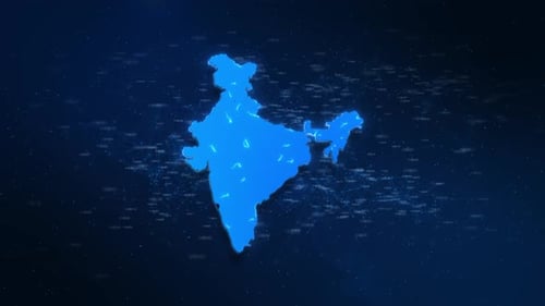 Leuchtende digitale Landkarte Indiens, Futuristische Netzwerkverbindungstechnologie, Cybersicherheitsinfrastruktur