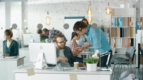 Timelapse of a Busy Creative Office. Office People Working at Their Personal Computers, Talking on