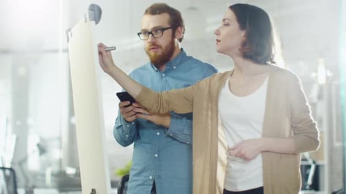 Young Adults Brainstorming Business Ideas by a Whiteboard