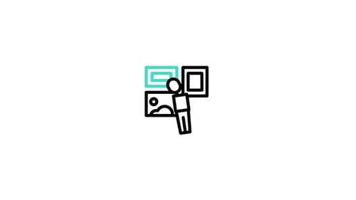 Minimalist Animated Icon of Person Arranging Gallery Frames