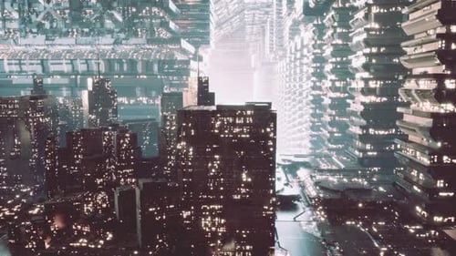 Paysage urbain flottant futuriste présentant une architecture avancée dans le ciel