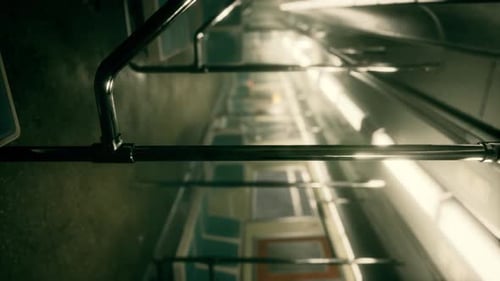 Vertical Empty Metal Subway Train in Urban Chicago