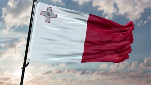 Realistic Waving Flag of Malta Animation with Cloudy Sky