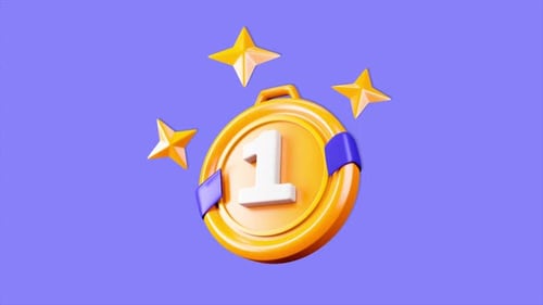 Animated 3D Gold Medal with Stars for First Place